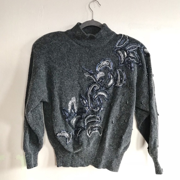 Vintage Beaded Wool Sweater - Picture 4 of 7